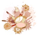 Beauty Make Up Tools Art Drawing, Vector Illustration