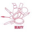 Beauty Make Up Tools Set, Contour Vector Illustration