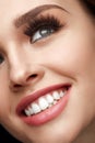 Beauty Makeup. Closeup Beautiful Woman Face With Perfect Smile Royalty Free Stock Photo