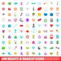 100 beauty and makeup icons set, cartoon style Royalty Free Stock Photo