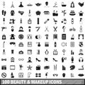 100 beauty and makeup icons set in simple style Royalty Free Stock Photo