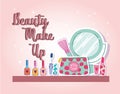 beauty makeup mirror brush lipstick mascara and nail polish