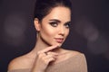 Beauty Makeup Portrait. Fashion Model Golden Jewelry. Beautiful Royalty Free Stock Photo