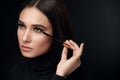 Beauty Makeup. Woman Face With Eyelashes Applying Black Mascara Royalty Free Stock Photo