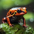 Beauty of mimic poison frog after the rain on tree in macro focus