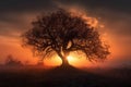 Beauty misterious tree in the sunset. Generate Ai