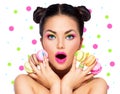 Beauty model girl with with colorful macaroons Royalty Free Stock Photo