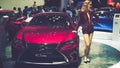 Beauty Model and Lexus RC Turbo car on display at Vietnam motor Show 2017