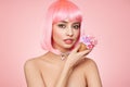 Beauty model portrait with pink hair Royalty Free Stock Photo