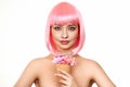 Beauty model portrait with pink hair Royalty Free Stock Photo