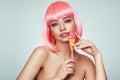 Beauty model portrait with pink hair Royalty Free Stock Photo