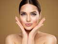 Beauty Model showing Cheekbones and Full Lips. Beautiful Woman Face Skin Care. Women Dermal Filler and Permanent Make up Royalty Free Stock Photo