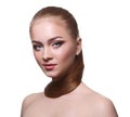 Beauty model on white background, fashion shooting Royalty Free Stock Photo