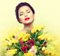 Beauty model woman with spring flowers Royalty Free Stock Photo