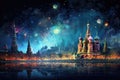 The beauty of Moscow Russia by night travel destination - abstract illustration