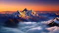 The beauty of Mount Everest clear sky and clouds sunrise soaring mountains beautiful sea of clouds. Royalty Free Stock Photo