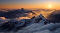 The beauty of Mount Everest clear sky and clouds sunrise soaring mountains beautiful sea of clouds. Royalty Free Stock Photo