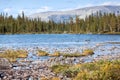 Beauty mountain summer landscape with lake from water from melted snow. Khibinsky or Khibiny tundras is on the Kola Peninsula,