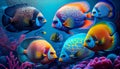 beauty and multi colored fishes swiming ,generative AI