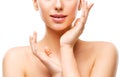 Beauty Natural Skin Care, Woman Touching Face By Hand, Young Girl on White Royalty Free Stock Photo