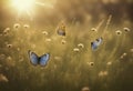 beauty in nature butterflies tall grass field flowers sunset dusk bokeh effect ai generated illustration