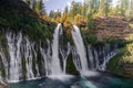 Beauty of nature in California, featuring a picturesque waterfall cascading down a lush green cliff Royalty Free Stock Photo