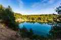 Beauty of nature in the countryside. Rural landscape. Forest around blue lake. Reflections on water surface Royalty Free Stock Photo