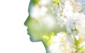 Double exposure woman profile with tree foliage Royalty Free Stock Photo