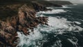 Beauty in nature high angle view of rough coastline and surf generated by AI