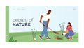 Beauty of Nature Reforestation and Trees Planting Landing Page Template. Volunteer Characters Planting Plants Seedlings Royalty Free Stock Photo