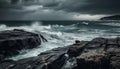 Beauty in nature: Seascape rough surf crashes against rocky cliff generated by AI Royalty Free Stock Photo