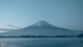 beauty night landscape view from kawaguchi lake with sky and fuji mountain range background with motion blur from group of duck Royalty Free Stock Photo