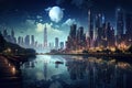 The beauty of the night panorama of shanghai china, AI Generated Royalty Free Stock Photo