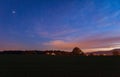 Beauty night sky with trees and houses. Long exposure, Czech landscape