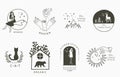 Beauty occult collection with cat, deer,bear,flower,house.Vector illustration for icon,sticker,printable and tattoo
