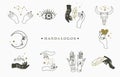 Beauty occult logo collection with hand,geometric,crystal,moon,eye,star.Vector illustration for icon,logo,sticker,printable and