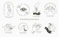 Beauty occult logo collection with hand,geometric,crystal,moon,eye,star.Vector illustration for icon,logo,sticker,printable and