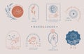 Beauty occult logo collection with hand,geometric,rose,moon,star,flower.Vector illustration for icon,logo,sticker,printable and