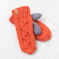 Beauty orange knitted mittens