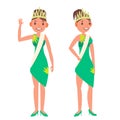 Beauty Pageant Vector. Woman On Beauty Pageant. Fashionable Woman. Miss Universe. Isolated Flat Cartoon Illustration