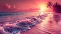 The beauty of palm trees highlighted by purplepink rays of sunset is impressiv Royalty Free Stock Photo