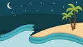 Beauty Paper cut of night beach vector illustration, good for abstract background,wallpaper and backdrop
