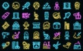 Beauty parlor icons set vector neon