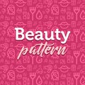 Beauty pattern illustration with vector outline simple flat icons on texture background Royalty Free Stock Photo