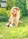 Beauty playful woman relax in garden on grass, people, outdoors