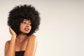 Beauty portrait of African American girl with amazing afro hair. Fashionable young woman with fresh glamour makeup Royalty Free Stock Photo