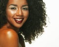 Beauty portrait of african american woman with afro hairstyle and glamour makeup. Royalty Free Stock Photo