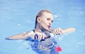 Beauty portrait of beautiful young woman relaxing on beach. Happy young woman having fun at beach on sunny day. Cheerful Royalty Free Stock Photo