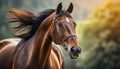 Beauty portrait of brown horse. Domestic animal Royalty Free Stock Photo