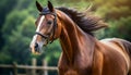 Beauty portrait of brown horse. Domestic animal Royalty Free Stock Photo